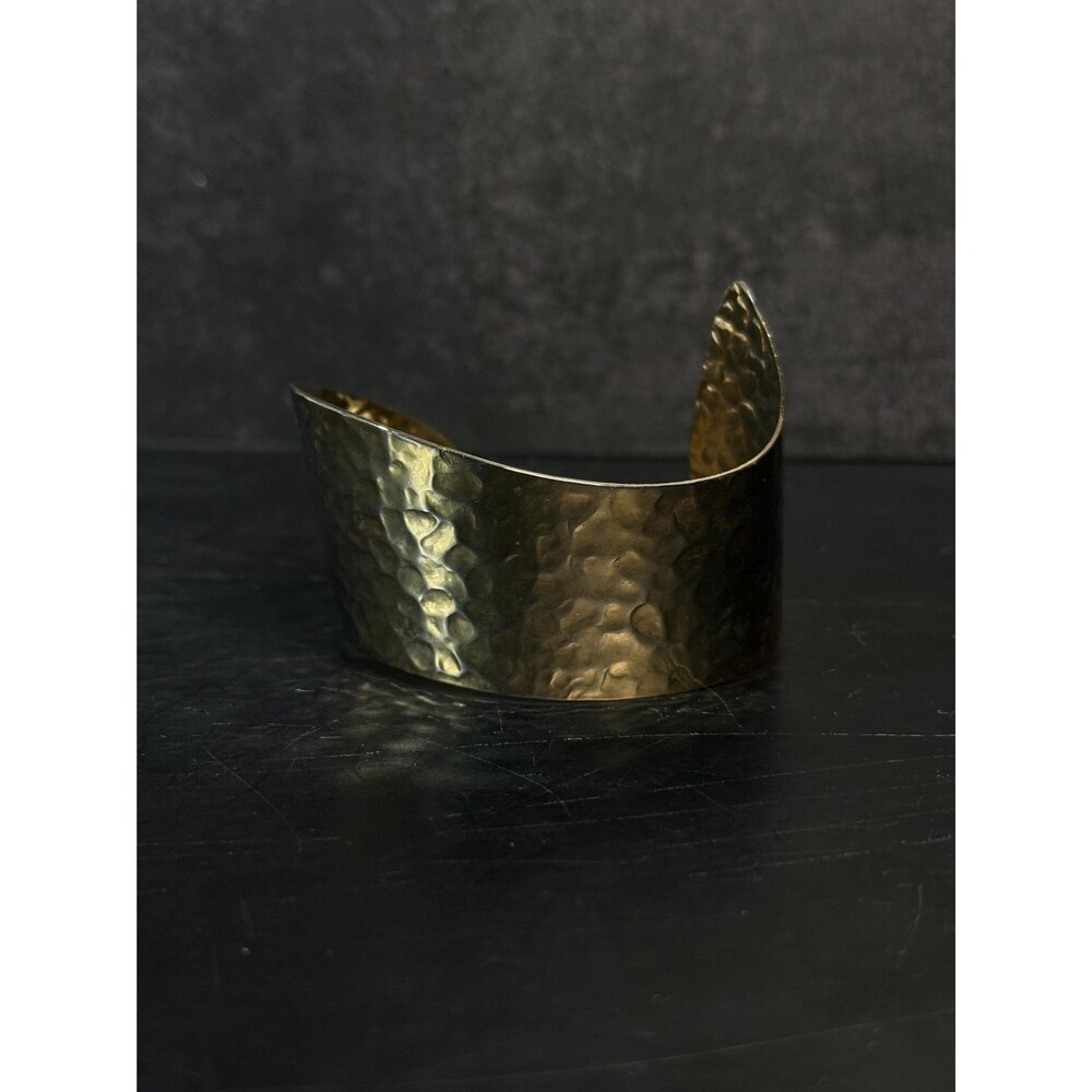 Vintage Hammered Metal Cuff Bracelet Asymmetric Modernist Design